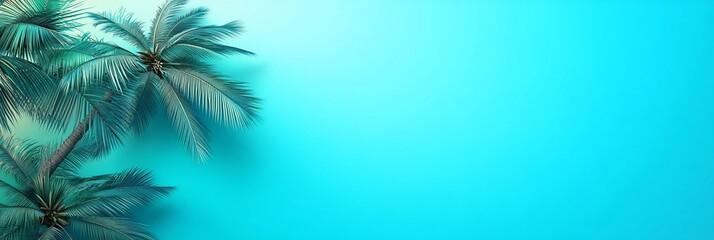 Tropical palm trees on a vibrant turquoise background.