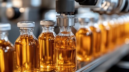 Poster - Automated packaging system sealing and labeling products, high-speed production.