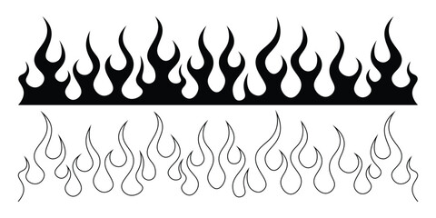 Silhouette Fire flames. Old school tattoo neo-tribal style or silhouette flame for cars. set vector icons. Fire sign. Fire flame icon isolated on white background. Vector illustration