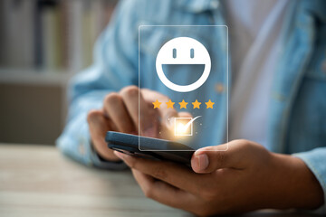 Wall Mural - users rate service experiences on online application for customer feedback and satisfaction for enha
