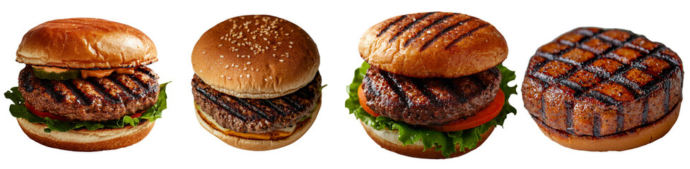Poster - Grilled beef from a burger, pictured on its own against a white background
