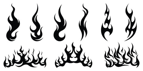 silhouette fire flames. old school tattoo neo-tribal style or silhouette flame for cars. set vector 