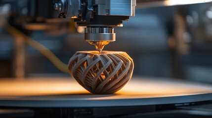 Poster - Industrial 3D printer manufacturing a complex mechanical part layer by layer.
