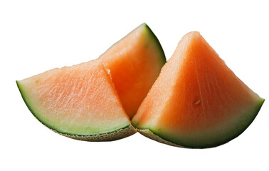 Poster - A slice of cantaloupe melon stands alone on a simple white background