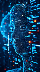 Fototapete - Digital background perfect for tech processes, neural networks, artificial intelligence, data transfer and encryption, digital archives, sound and graphic presentations, science, education