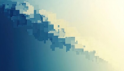 Poster - Abstract Geometric Pixelated Composition In Blue And Beige With Gradient Background Displaying Modern Design