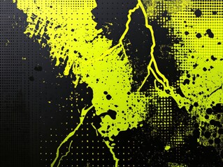 Poster - Abstract Graphic Design with Neon Green Splatter and Halftone Elements on Black Background