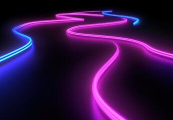 Poster - vibrant neon light trails creating a dynamic flow on a dark background in a futuristic concept desig