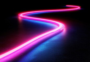 Poster - vibrant neon light trails in pink and blue on dark background creating a dynamic and energetic visua
