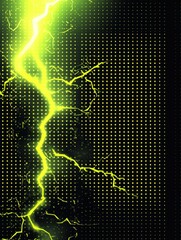 Poster - Abstract Illustration Of A Bright Yellow Lightning Bolt Across Textured Dotted Grid Background