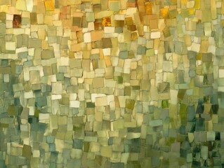 Poster - Abstract Mosaic Background In Shades Of Green Yellow And Gold With Textured Square Pattern And Digital Art