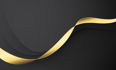 Wall Mural - abstract gold line ribbon curve overlap on black fabric wave design modern luxury elegant background