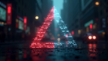 Futuristic Cityscape with Digital Triangle Overlay