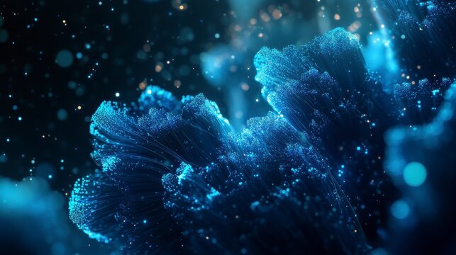 Glowing Blue Particle Structure Abstract Digital Art