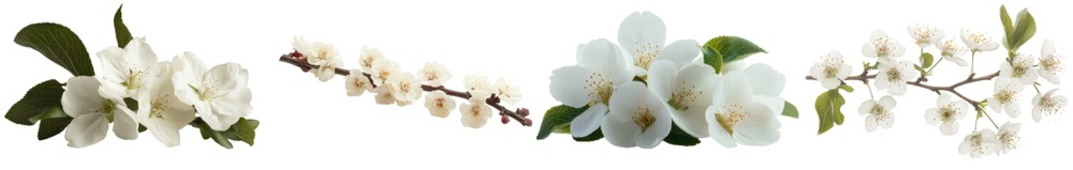 Poster - Blooming flowers from a wild plum tree are depicted on a white background and come with a clipping path