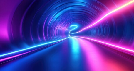 Poster - Vibrant Neon Tunnel with Blue and Pink Lights Creating a Sense of Motion and Depth for Abstract Background Designs