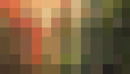 Poster - Abstract Pixelated Composition in Earthy Tones with Brown Green and Orange Hues
