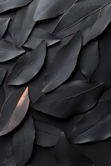 Poster - A luxurious backdrop features black botanical elements highlighted by chrome-tinted leaves, casting a soft ambient glow that enhances high-end design aesthetics and provides ample space for text