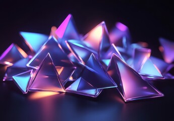 Poster - Abstract colorful triangular shapes with luminous glow on dark background for creative design and modern art projects