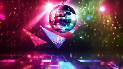 Poster - disco ball  surrounded by colorful lights and stars