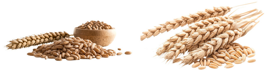 Poster - Ripe ears of wheat with their kernels are depicted against a plain white backdrop