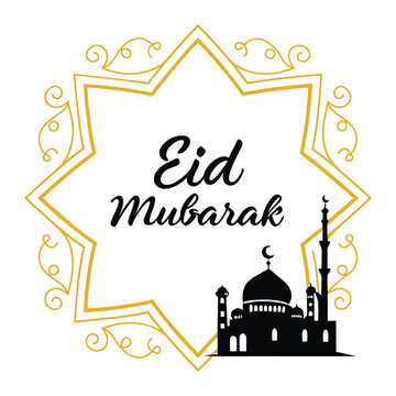 Classic style Eid Mubarak festive white background design.