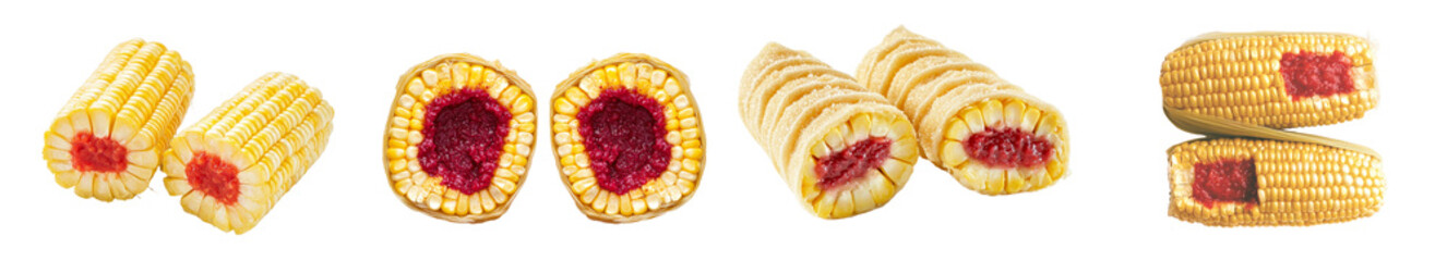 Poster - Isolated on white, a fresh half cob of corn takes center stage