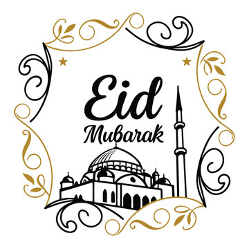 Classic style Eid Mubarak festive white background design.