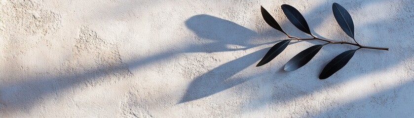 Poster - Soft-focus black leaf shadows gently cascade over a rough-textured concrete surface, creating a luxurious and minimalist aesthetic perfect for modern design applications