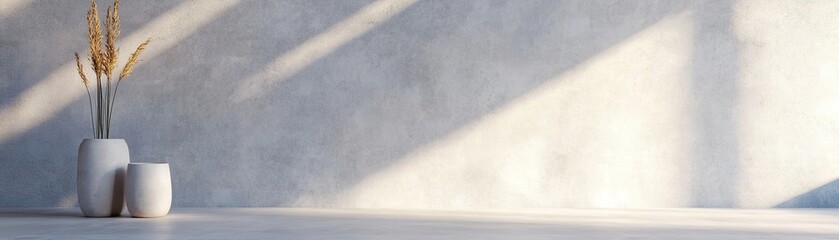 Poster - This minimalist setting features a high-end concrete background complemented by frosted glass reflections