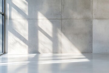 Poster - A spacious setting features a minimalist high-end concrete wall bathed in soft diffused light from frosted glass. The ambiance exudes elegance with a focus on industrial aesthetics, ideal for text