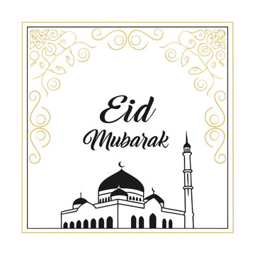 Classic style Eid Mubarak festive white background design.