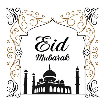 Classic style Eid Mubarak festive white background design.