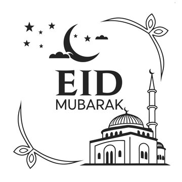Classic style Eid Mubarak festive white background design.
