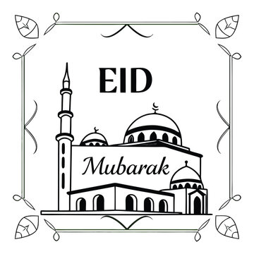 Classic style Eid Mubarak festive white background design.