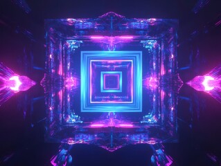 Fototapete - Abstract geometric shapes illuminated with vibrant colors create a mesmerizing digital landscape filled with glowing patterns and intricate details.