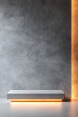 Poster - A brutalist concrete wall stands uniquely in ambient fog, illuminated by a warm golden backlight, enhancing a serene, luxury minimalist aesthetic perfect for tranquil spaces