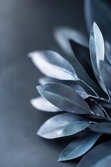 Poster - This design features a rich black botanical backdrop enhanced by chrome light reflections on lush leaves, creating an elegant atmosphere perfect for text or branding