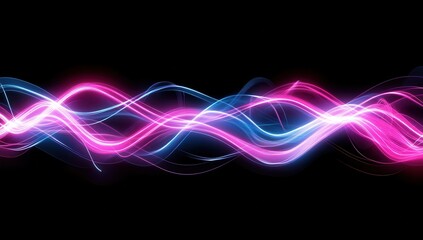 Poster - Abstract Light Waves in Vibrant Pink and Blue Colors Creating a Dynamic Flowing Effect on a Dark Background for Creative Projects