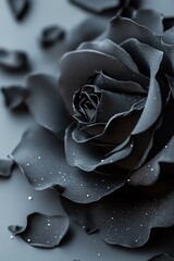 Poster - A captivating black botanical background showcases a striking black rose arrangement that glows gently with white edges. This luxurious composition allows for ample text space