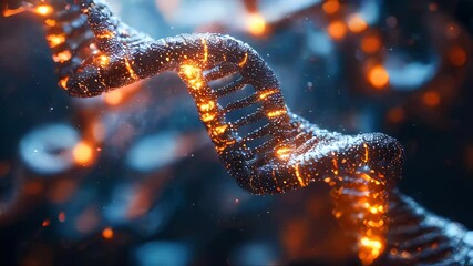 Poster - DNA strand composed of glowing particles, representing genetic research and biotechnology advancements