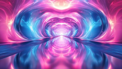Poster - abstract vibrant light tunnel with shades of pink and blue reflecting on smooth surface, surreal and