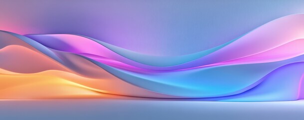Poster - Abstract wave pattern with soft gradients in shades of blue, pink, purple, and orange for digital backgrounds and creative design projects.