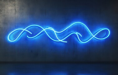 Poster - Bright Blue Neon Light Waves on a Dark Wall Creating an Artistic and Modern Atmosphere Ideal for Contemporary Design and Creative Projects