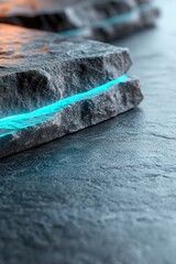 Poster - This sleek dark textured concrete backdrop features glowing blue neon edge lighting, creating a high-end sci-fi ambiance. Ample space allows for text placement and modern design