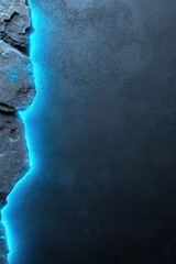 Poster - The sleek concrete surface features a dark texture illuminated by vibrant blue neon lights along the edges, enhancing the high-end futuristic feel and providing ample space for text