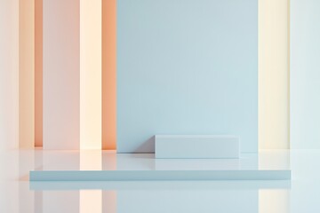 Poster - This abstract background features a smooth blend of pastel blue and lavender hues, with subtle glassy reflections