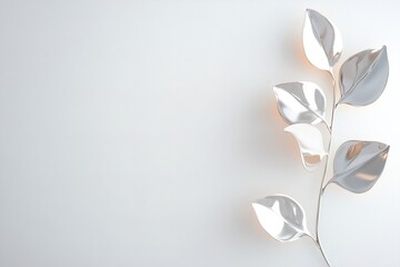 Poster - A chrome botanical outline is softly illuminated, showcasing the elegance of its smooth metallic gradients. The design stands out strikingly against a stark white background, emphasizing minimalism