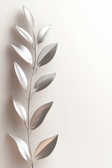 Poster - A minimalist chrome botanical outline showcases smooth metallic gradients, illuminating the smooth curves of leaves against a clean white background, creating a modern aesthetic