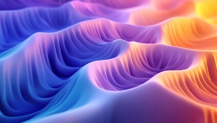 Poster - Colorful Abstract Waves Flowing in Shades of Blue, Purple, and Orange, Creating a Dynamic Textured Surface in a Modern Digital Art Composition